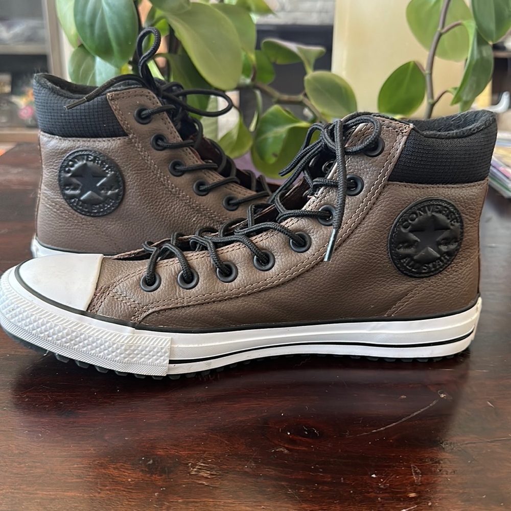 Converse Brown and Black Leather High-Top Sneakers